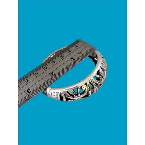 BRIGHTON Silver & Swarovski Hinged Cuff Bangle Bracelet Magnet Clasp - Picture 3 of 4